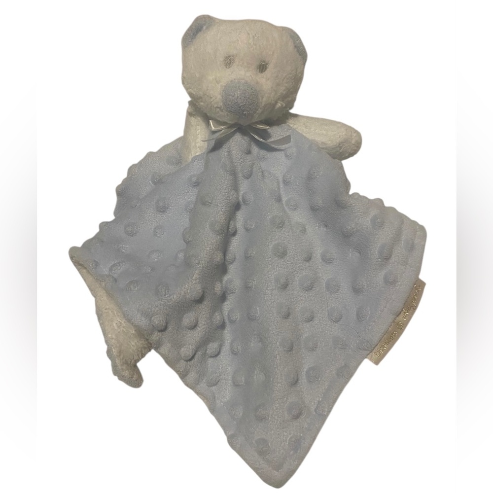 Blankets and Beyond Bear Lovey Blue White Baby Security Blanket Minky Dots Comfy